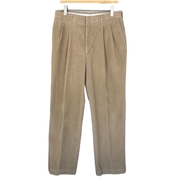 Haggar Men’s Wide Wale Corduroy Pleated Pants Tan Khaki 34x30 USA - Picture 3 of 12